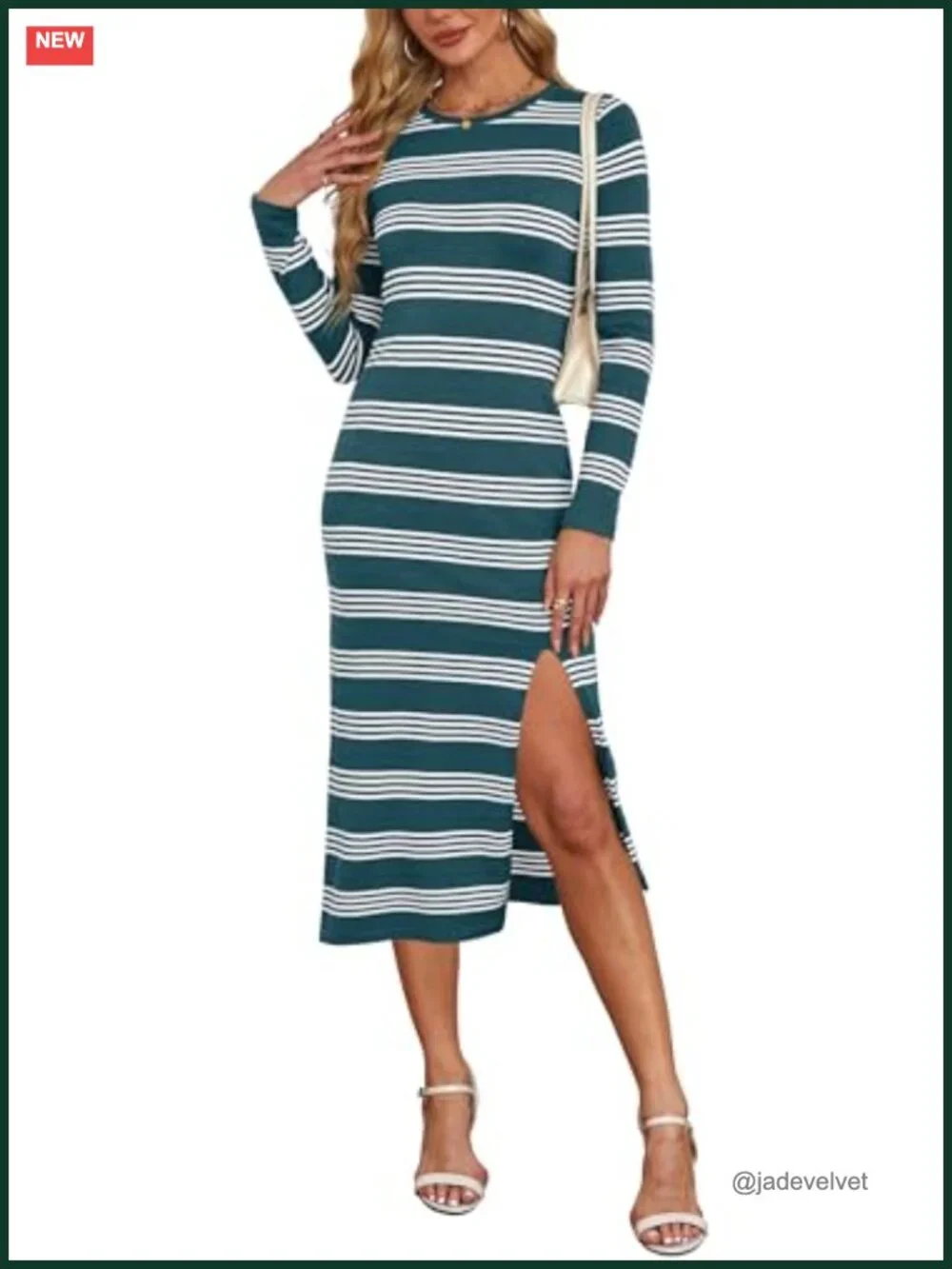 Women's Lightweight Knit Sweater Dress Long Sleeve Fitted Side Slit Bodycon Midi
